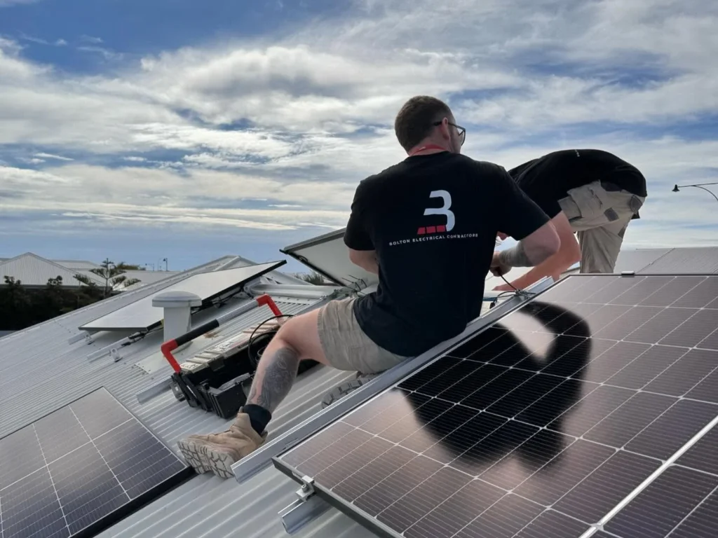 Solar panels and battery storage system installed by Bolton Electrical